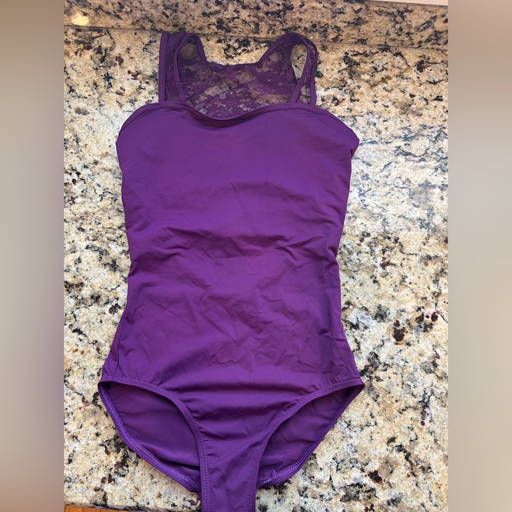 Purple Lace-Back dance leotard